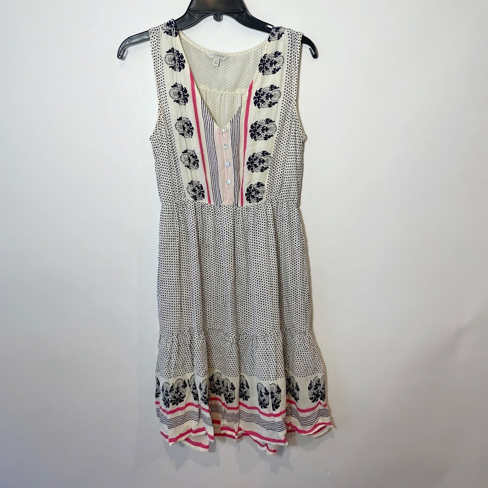 Lucky Brand‎ Sleeveless Luna Border Print Fit & Flare Dress Black S Polka V-neck